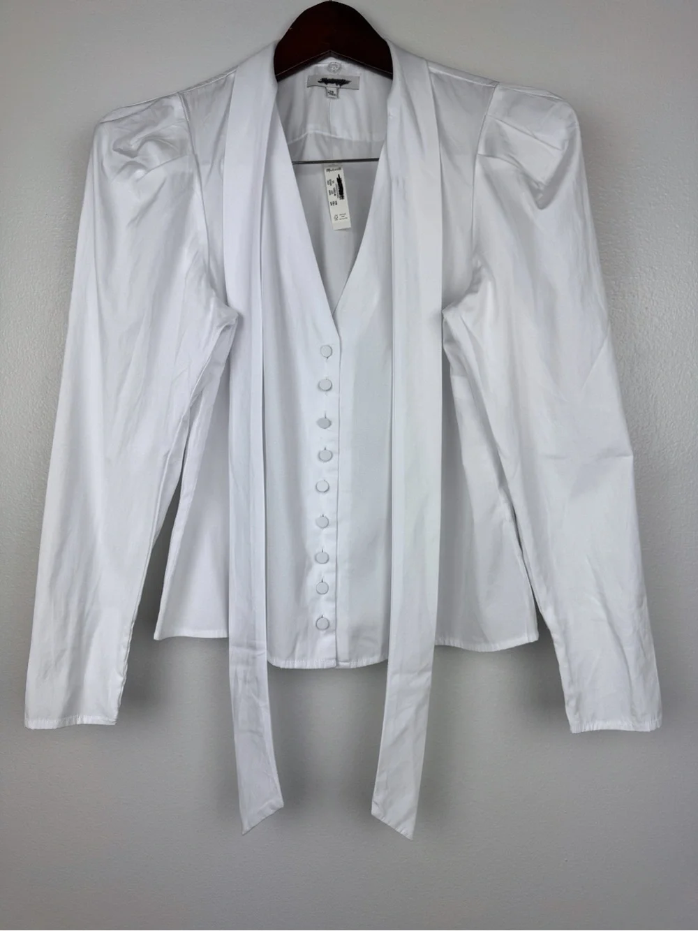 Madewell V-Neck Cotton Button Front Removeable Necktie Top White Size XS NWT